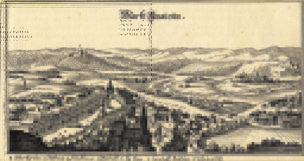 Abbildung einer Nadelsticharbeit von der Stadt Amstetten aus dem Jahr 1649.